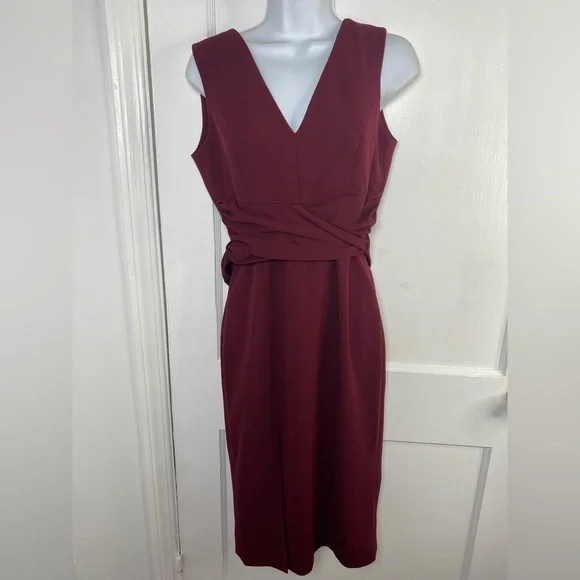 Dress the Population M Alessia Deep Red Burgundy Tie Waist Backless Dress - Picture 1 of 8